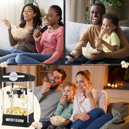 Popcorn Machine - Big Bambino Old-Fashioned Popper with 4-Ounce Kettle, Measuring Cups, Scoop, and Serving Cups by Great Northern Popcorn (Black)