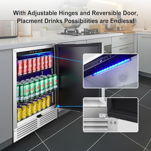 BODEGA 24 Inch Beverage Fridge under Counter, Outdoor Refrigerator for Patio and Deck Weatherproof, Stainless Steel Beverage Cooler for Soda, Beer, Holds 164 Cans