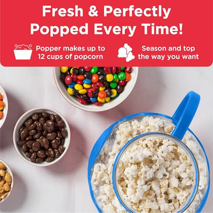 Ecolution Patented Micro-Pop Microwave Popcorn Popper with Temperature Safe Glass, 3-in-1 Lid Measures Kernels and Melts Butter, Made Without BPA, Dishwasher Safe, 3-Quart, Blue