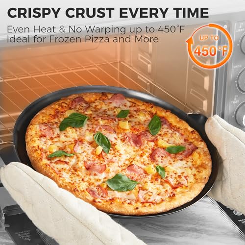 HONGBAKE 2 Pack Pizza Pan 14 Inch with Holes, Rust-Free Nonstick Pizza Pan for Oven, 0.8mm Carbon Steel Perforated Pizza Tray with Wider Handles, Round Baking Sheet for Frozen & Homemade Pizza, Grey