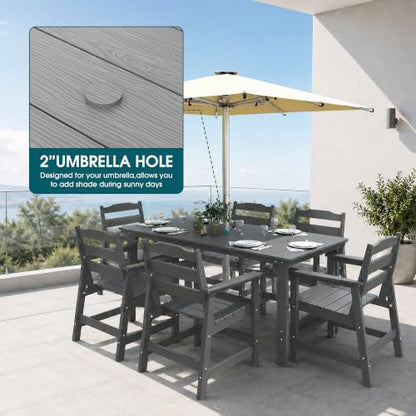 THOEOE 7 Pcs Outdoor Dining Set, 70" HDPE Dining Set for 6, Grey
