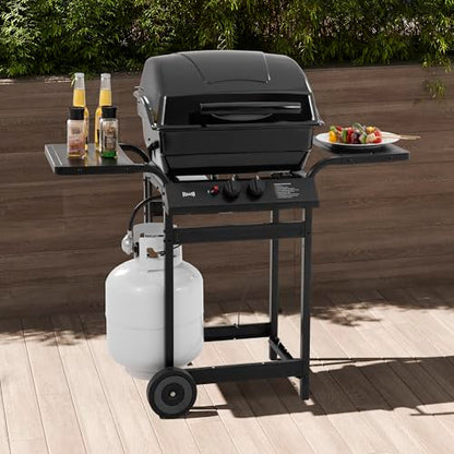 Feasto 2 Burner Propane Gas Grill with 26,500 BTUs Output, Porcelain-Enamel Main Body and Lid, Propane BBQ Grill with Warming Rack & Side Tables for Patio, Backyard, Poolside Gatherings