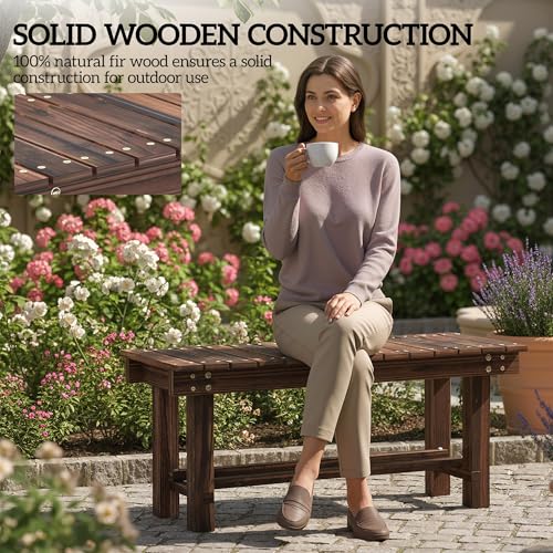Outsunny 35.4" Wooden Garden Bench with Storage Shelf, 2 Seater, Suitable for Patio, Balcony, Outdoor Bench, Carbonized Wood