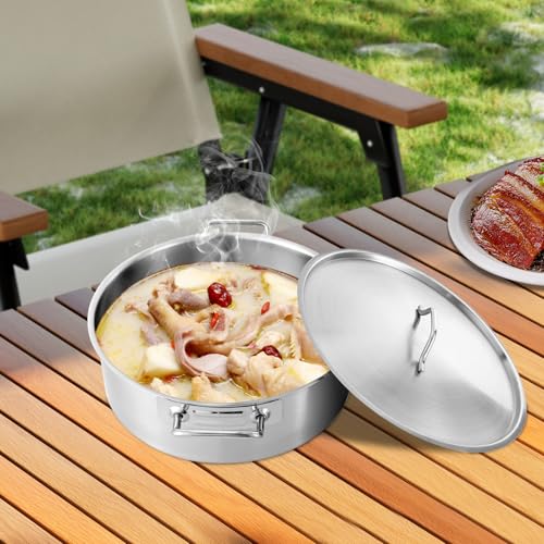 FONSOLUM 11Qt Stainless Steel Brazier Pan with Lid, Commercial Stock Pot Braisers Saute Pan with Handles, All-purpose Cookware for Boiling Stewing Frying and Casserole, Dishwasher & Microwave Safe