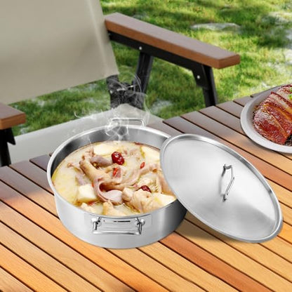 FONSOLUM 11Qt Stainless Steel Brazier Pan with Lid, Commercial Stock Pot Braisers Saute Pan with Handles, All-purpose Cookware for Boiling Stewing Frying and Casserole, Dishwasher & Microwave Safe