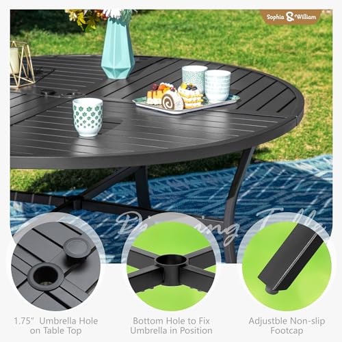 Sophia & William 7 Pieces Round Patio Dining Set for 6, Metal Patio Table and Rattan Chairs Set for Outside, All Weather Outdoor Dining Set with 1.6" - 2" Umbrella Hole
