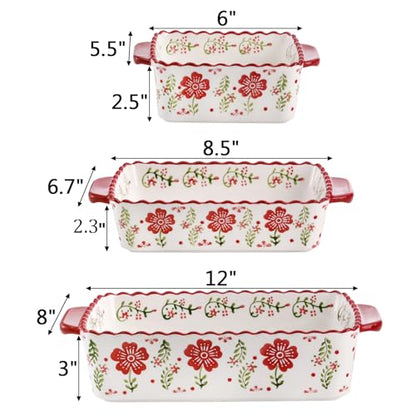 Coloch 3 Pack Ceramic Baking Dishes, Rectangular Bakeware Set Hand-painted Lasagna Pan Porcelain Serving Bakeware for Pasta, Chicken, Kitchen, Banquet, Microwave and Dishwasher Safe