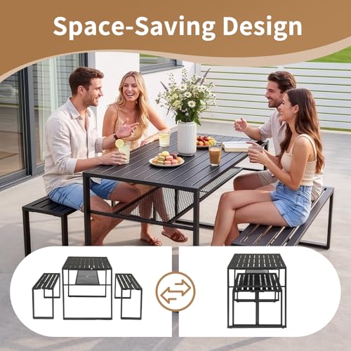 Outvita 49" Metal Patio Dining Set w/Umbrella Hole, Storage Shelf