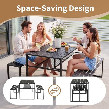 Outvita 49" Metal Patio Dining Set w/Umbrella Hole, Storage Shelf