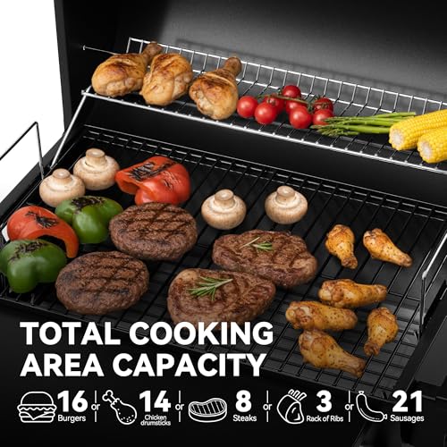 Royal Gourmet CC1624 Barrel Charcoal Grill, Large Charcoal Grill with Side & Front Shelves, 426 sq. in. Cooking Grid, Sturdy Side Shelf with Hooks, for Outdoor Backyard and Picnics, Black