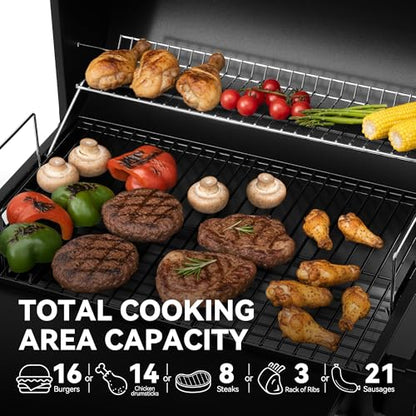 Royal Gourmet CC1624 Barrel Charcoal Grill, Large Charcoal Grill with Side & Front Shelves, 426 sq. in. Cooking Grid, Sturdy Side Shelf with Hooks, for Outdoor Backyard and Picnics, Black