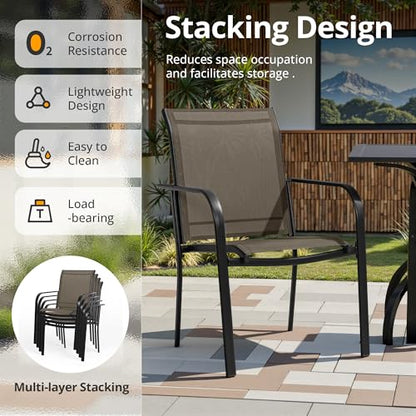 SUNCROWN 5 Pieces Outdoor Dining Set, Patio Furniture Set with 4 x Textilene Dinning Chairs and 1 Steel Slat Metal Bistro Table for Lawn Garden Backyard Deck - Brown