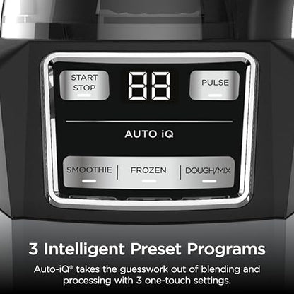 Ninja Blender, Compact Kitchen System, 1200W, 3 Functions for Smoothies, Dough & Frozen Drinks with Auto-IQ, 72-oz.* Blender Pitcher, 40-oz. Processor Bowl & 18-oz. Single-Serve Cup, Grey, AMZ493BRN