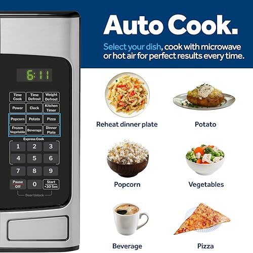 GE Countertop Microwave Oven, Compact 1.1 Cubic Ft., 950-watt Capacity, 6 Auto Cooking Settings, Child-Lock Technology, Kitchen Essentials for The Countertop, Dorm Room or Apartment, Stainless Steel