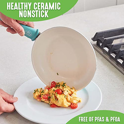 GreenLife Nonstick 8" Frying Pan Skillet, Non-Toxic PFAS-Free Ceramic Nonstick, Dishwasher & Oven Safe, Stay-Cool Handles, Wobble Free, Turquoise