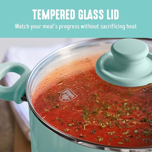 GreenLife Soft Grip 16 Piece Cookware Set, Non-Toxic PFAS-Free Ceramic Nonstick, Pots, Frying, Sauce, Saute, Glass Lids, Stay-Cool Handles, Wobble Free Bases, Dishwasher & Oven Safe, Turquoise