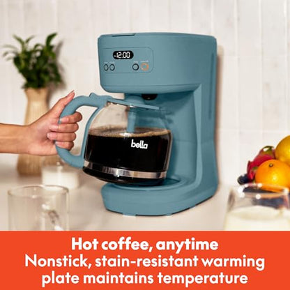 BELLA 12 Cup Programmable Coffee Maker, Reusable Dishwasher Safe Accessories, Easy LCD display, Auto Shutoff, 900 watt, Surf