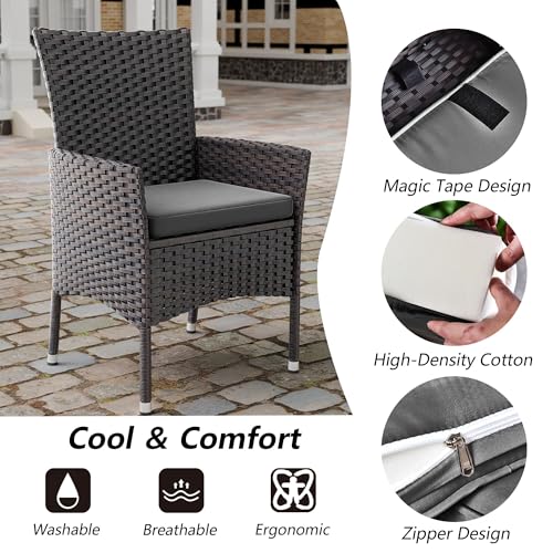Kullavik 15 Pieces Outdoor Dining Set Patio Rattan Furniture Set,Patio Dining Table and Chairs Set with 12 Chairs and Cushions,Square Glass Tabletop with Umbrella Hole for Patio,Backyard,Grey