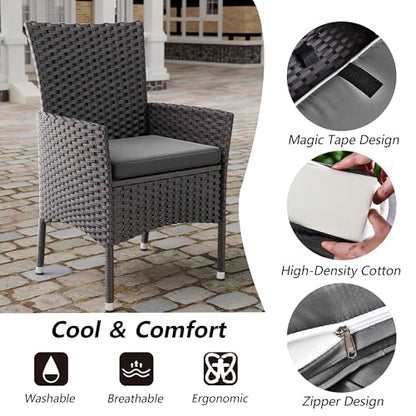 Kullavik 15 Pieces Outdoor Dining Set Patio Rattan Furniture Set,Patio Dining Table and Chairs Set with 12 Chairs and Cushions,Square Glass Tabletop with Umbrella Hole for Patio,Backyard,Grey