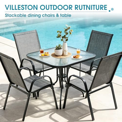 Villeston 5 Piece Patio Dining Set with Wider 24.4" Stackable Chairs