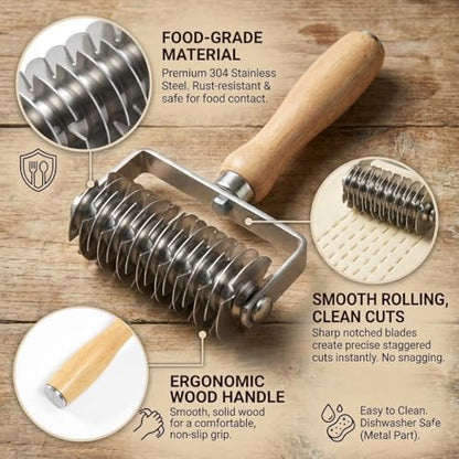 Lattice Pastry Cutter, Stainless Steel Pastry Lattice Roller Cutter for Pie, Pizza & Beef Wellington, Dough Cutter Tool for Pastry Crust and Baking