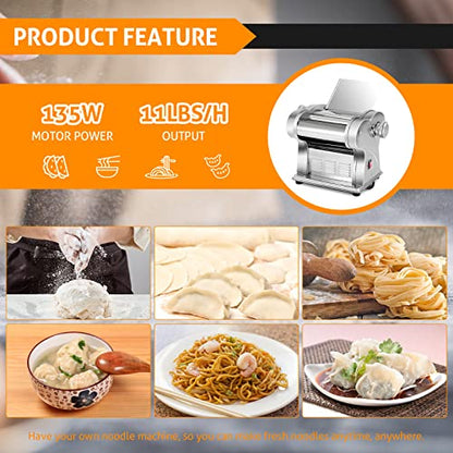 WICHEMI Electric Pasta Maker Machine Automatic Dough Pasta Roller 135W