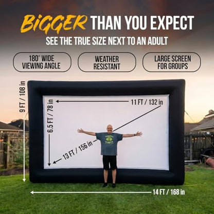 KHOMO Gear 16 ft Outdoor Projector Screen with Built-in Blower - Supports Front and Rear Projection - Includes Tie-Downs and Storage Bag - Inflatable Projector