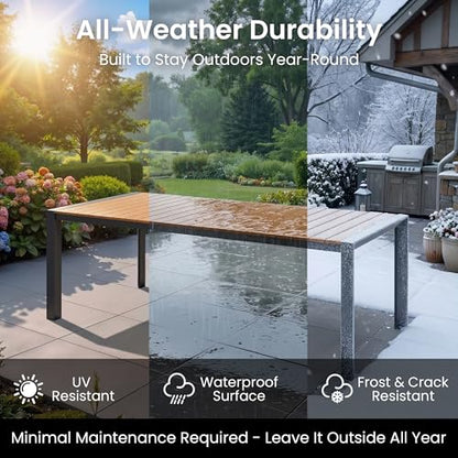 Crestlive Products 11-Piece Outdoor Dining Set, Aluminum 95" Rectangular Table and Stackable Chairs with Umbrella Hole and Arm All-Weather WPC Patio Furniture for 10 for Garden Patio Backyard (Brown)