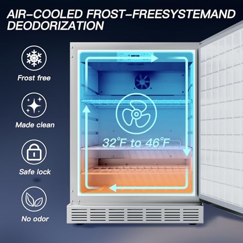 cureder 21 Inch Outdoor Refrigerator, Weather Proof Stainless Steel Beverage Beer Cooler Under Counter Fridge, Indoor/Outdoor Refrigerator with 3 Shelves for Patio Kitchen and Commercial Use