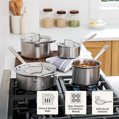 All-Clad D5 5-Ply Stainless Steel Sauce Pan 3 Quart Induction Oven Broiler Safe 600F Pots and Pans, Cookware Silver