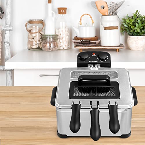 COSTWAY Deep Fryer with Basket, 5.3-Qt/5L Electric Oil Fryer, 1700W, Silver