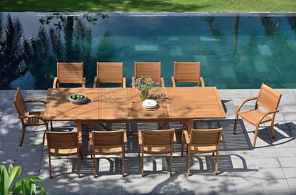 Amazonia Berlin 11-Piece Rectangular Extendable Patio Dining Set | Teak Finish | Ideal for Outdoors and Indoors