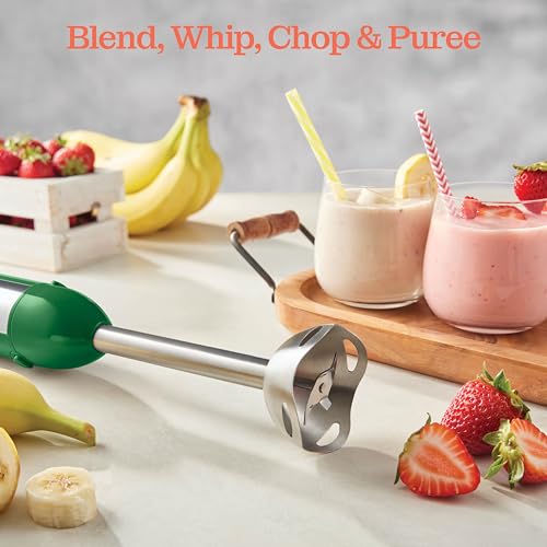 Powerful Immersion Blender, Electric Hand Blender 500 Watt with Turbo Mode, Detachable Base. Handheld Kitchen Blender Stick for Soup, Smoothie, Puree, Baby Food, 304 Stainless Steel Blades (Green)