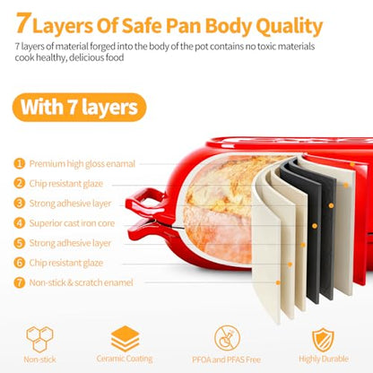 Oval Dutch Oven for Bread Baking, 6QT Enameled Cast Iron Oval Dutch Oven Pot with Lid and Dual Handles, Ceramic Sourdough Bread Baker with Bread Dome, Cooking, Frying, Non-stick Enamel Coated Cookware