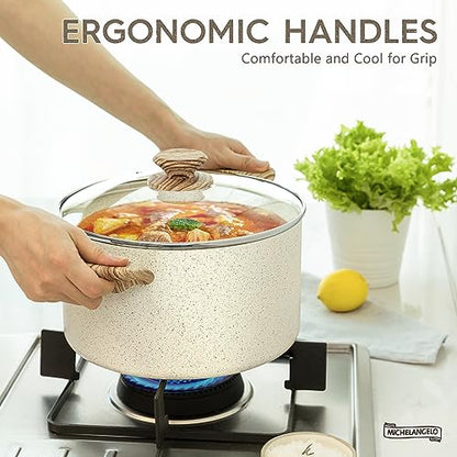 MICHELANGELO Nonstick Cooking Pot - 6 Quart Soup Pot with Lid for Family Meals, Non-Toxic Stockpot with Stay-Cool Handles, Induction Ready, Easy Cleanup, PFOA & PFOS Free