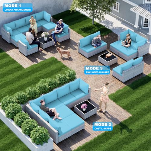Sweecci Outdoor PE Wicker Rattan Modular Patio Sectional Sofa Set