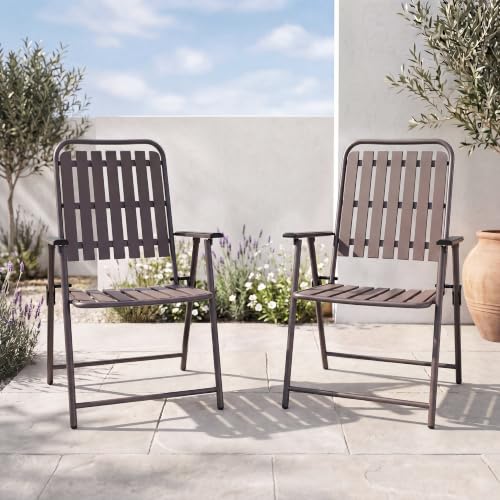 CHINNLUU Outdoor Patio Dining Chairs Set of 2, No Table, No Assembled Slatted PP Folding Chairs for Small Bistro Furniture for Lawn Backyard Balcony Poolside