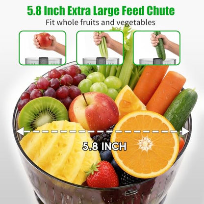 Juicer Machines, Cold Press Juicer with 5.8" Wide Feed Chute, 300W Slow Masticating Juicer for Whole Fruits & Vegetables, High Juice Yield, Easy to Clean, BPA Free Juice Extractor Machine