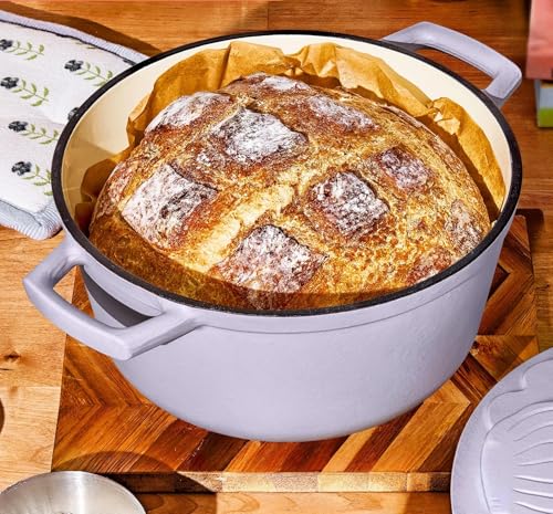 4 Quart Enameled Cast Iron Dutch Oven, Round Pot with Petal Design Lid, Non-Stick Enamel Coated Heavy-Duty Braising Pot for Stovetop, Oven Safe, Ideal for Baking, Stewing, Roasting & Daily Cooking