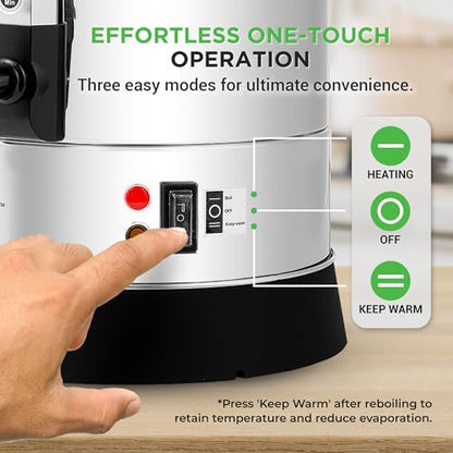 NutriChef Water Boiler and Hot Water Dispenser, 8L Electric Beverage Dispenser with Safety Lock Lid, Non-Drip Tap, Warm Function, Food Grade Stainless Steel, Home & Commercial Use, 19"x9"x9", Silver