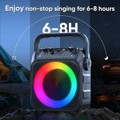 Karaoke Machine, Portable Bluetooth Speaker with 2 Wireless Microphones for Adults & Kids with Lights, Karaoke Microphone with PA System Supports USB/TF/REC/FM/AUX for Home Party Home System Packages