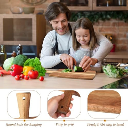 Zhehao 3 Pcs Acacia Wood Cutting Board Set with Handle for Charcuterie Cheese Chopping Serving Board Meat Bread Chopping Board Vegetables Fruit Kitchen Dining Room Decorative Wooden