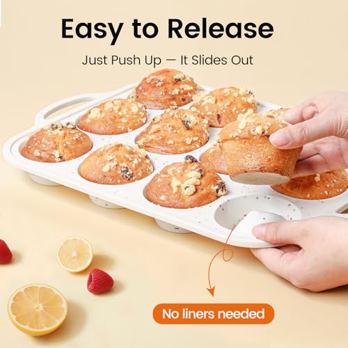 Fimary Silicone Muffin Pan for Baking with Metal Reinforced Frame, Nonstick Cupcake Pan 1 Pack Regular Size Egg Bites Silicone Mold
