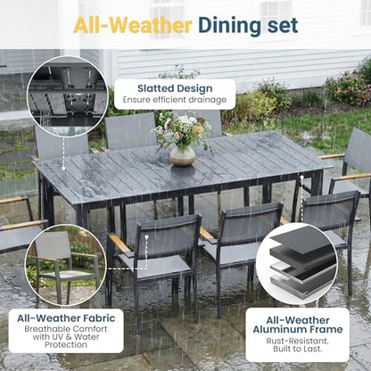 Outdoor Dining Set, Patio Furniture Set with 121" Extendable Dining Table, Outdoor Furniture Set for 4–12 People, All-Weather Aluminum Patio Table and Chairs set for Backyard, Porch, Garden, Grey