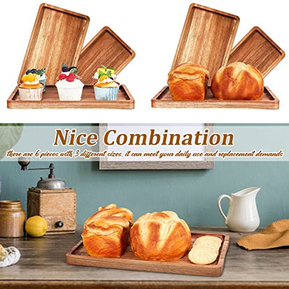 Qunclay 6 Pcs Acacia Wood Serving Trays Wooden Plates for Food 3 Sizes Rectangular Serving Platter Set Natural Wooden Boards Cheese Platters for Bar Coffee Home Party(13.4x7.9/11.8x7.1/9.8x5.9 In)