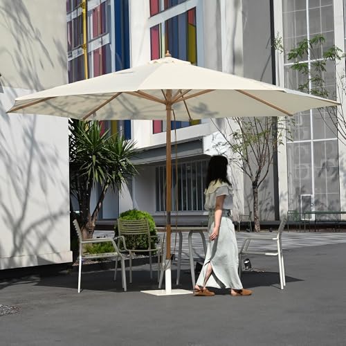 Yescom 13FT Large Heavy Duty Wooden Outdoor Patio Umbrella Solid German Beech Pole Parasol Rope Pulley 8 Rib for Deck Pool Porch Backyard Garden Market Bistro Table Beach Sun Shade,Ivory