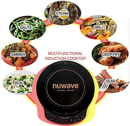 Nuwave Gold Precision Induction Cooktop, Portable, Large 8” Heating Coil, 12” Shatter-Proof Ceramic Glass Surface, 96 Temp Settings from 100°F - 575°F, 3 Watt Settings 700, 900, & 1500 Watts (Renewed)