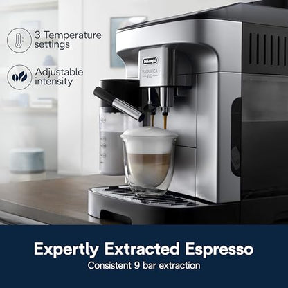 De'Longhi Magnifica Evo Automatic Espresso & Coffee Machine with Auto Milk Frother, Built-in Grinder & Auto-Clean Function - For Latte, Cappuccino, Americano, Iced Coffee, ECAM29084SB , Silver