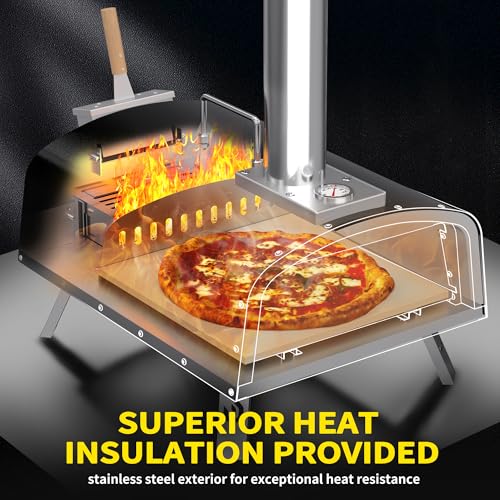 PIZZELLO 16" Outdoor Pizza Oven Propane & Wood Fired Multi-fuel Large Stainless Steel Pizza Grill with Gas Burner, Wood Tray Pizza Stone, Pizza Peel, Carry Bag (Black)