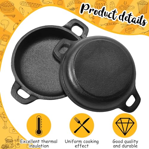 Ziliny Mini Cast Iron Skillets 5 x 5 x 1.3 Inch Cast Iron Pan Small Ramekin Set Black Casserole Dish Cookware Oven Safe Mini Skillets for Kitchen Indoor Outdoor Picnic (6 Pack)